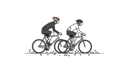 Obraz premium Two Cyclists Riding Road Bikes in Line Art Style.