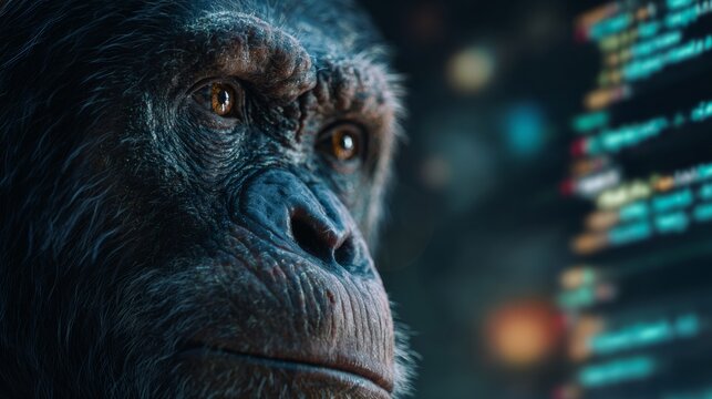 chimpanzee typing on a laptop