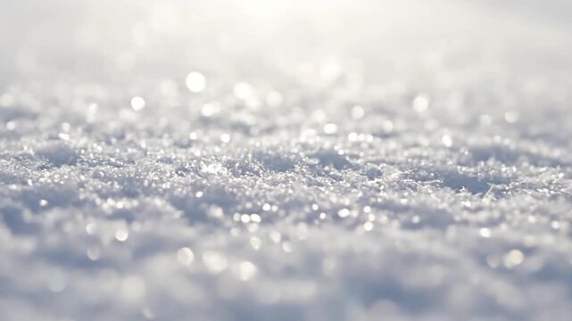 Sunlit Winter Ground Ground-level shot of a vast, untouched snowfield bathed in soft morning sunlight, revealing a dazzling blanket of countless sparkling ice p