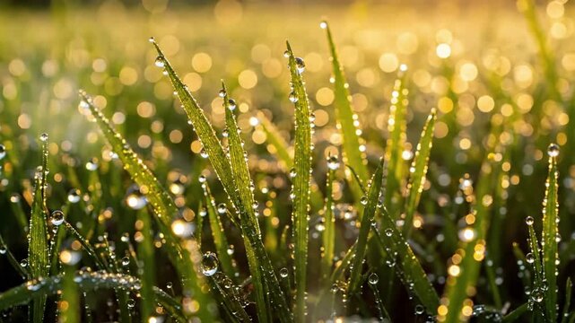 Spring Morning Meadow Shimmer Wide shot of a peaceful meadow at dawn, sunlight filtering through distant trees, illuminating the entire field with a subtle shim