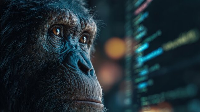 chimpanzee typing on a laptop