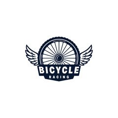 bicycle rim logo design template with wings