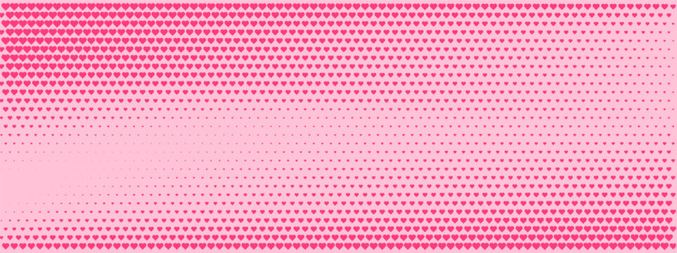 Retro halftone heart background with pink gradient dots. Seamless pop art pattern ideal for romantic cards, gift wrapping, and Valentines Day decorations with comic style effect.