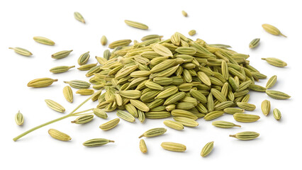 Dried Fennel Seeds on White Background &ndash; Culinary Spice and Herbal Remedy for Cooking, Wellness, and Ayurveda