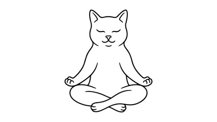 simple line art of a cat meditating on white background © Giorgi