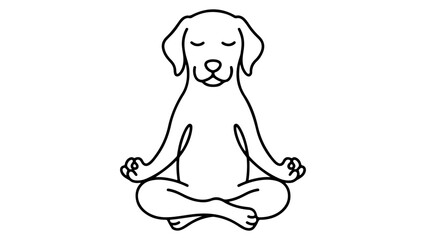 simple line art of a dog meditating like a human on white background