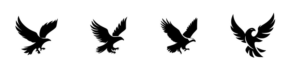 Obraz premium Various silhouettes of birds in flight showcasing movement and wings