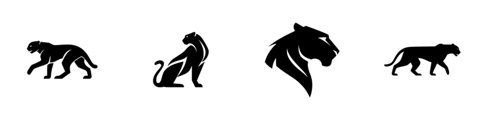 Fototapeta premium Different black cat designs showing various poses and perspectives