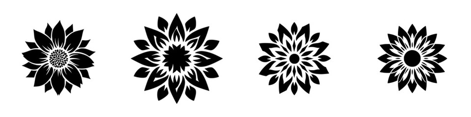 Black and white floral designs featuring various stylized flower