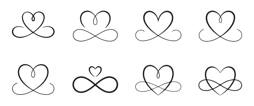 Set of heart design wedding calligraphic embellishments graphic element decorative symbol isolated collection