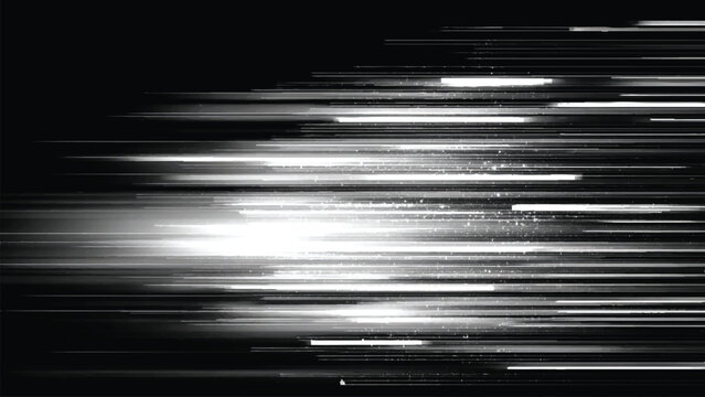 Abstract digital white light streaks on dark background  technology and motion concept