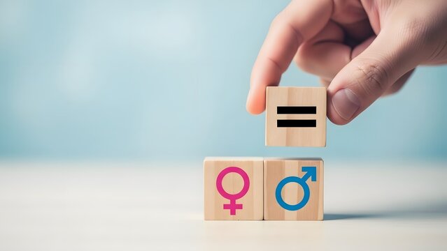 Hand placing equality block on gender symbols