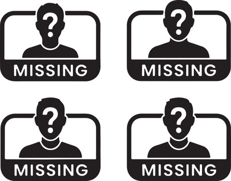 Missing Person Silhouette Icon Set Isolated on White. Unknown Identity and Alert Symbol Vector Illustration.