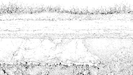 Paved road with cracked asphalt surface and grassy edge on sunny day worn texture © Vector valley