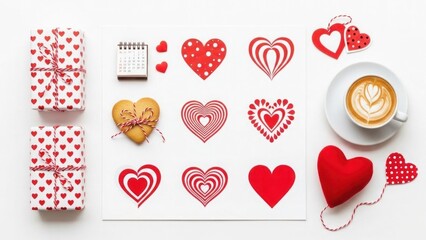 Valentines day concept with hearts and gifts isolated on white background
