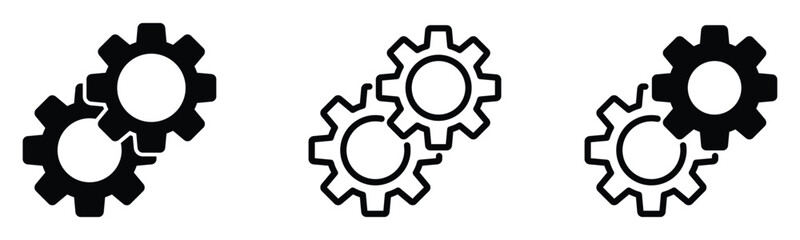 Gear setting icon set , containing cogwheel for configuration, repair,  process and setup tool, maintenance symbol, vector illustration