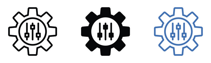 Gear setting icon set, containing cogwheel for configuration, repair,  process and setup tool, maintenance symbol, vector illustration