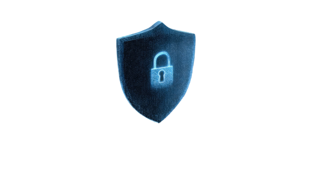 glowing digital security shield with padlock cyber protection privacy technology illustration isolated on white background - Powered by Adobe