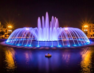 Illuminated Fountain at Night - A Captivating Water Display.