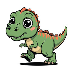 Fototapeta premium Adorable green tyrannosaurus rex cartoon character with big eyes and a playful expression is depicted.