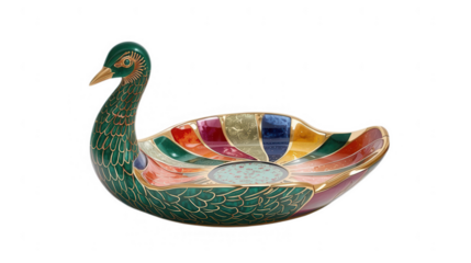 Elegant kinara 3d decorative swan plate artisan craft home decor colorful design close-up view