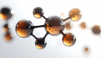 レチノールやナイアシンアミドを表現した琥珀色の美容分子構造イメージ 先端スキンケア成分と皮膚科学の背景
Amber molecular structure representing retinol and niacinamide, advanced skincare ingredient and dermatology background
