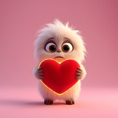 A small fluffy monster holds a big heart.
