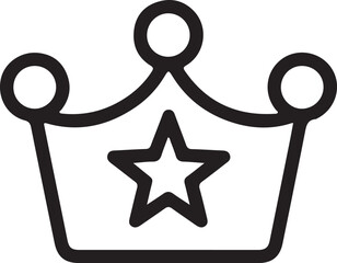 Crown with Star Icon Outline, Clean black outline icon of a crown with a central star, representing excellence, achievement, leadership, prestige, and success concepts.

