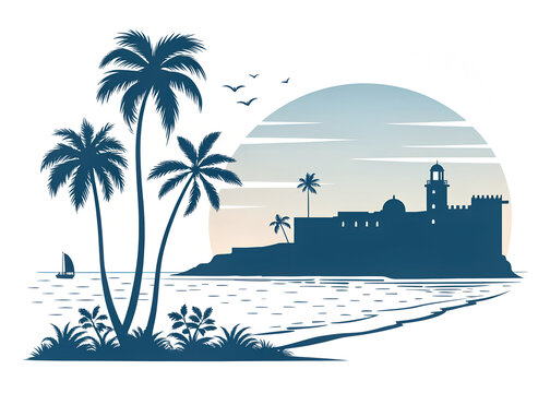 Minimal vector of Diu Fort coastal silhouette.