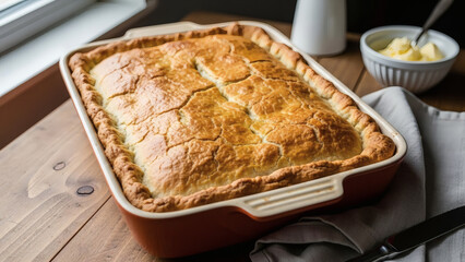 Authentic Acadian Rappie Pie in Rustic Casserole Dish