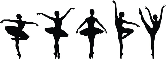 Graceful Ballet Silhouettes in Classic Poses  Elegant Dancers in Tutu Silhouettes  Artistic Ballet Dance Silhouette Collection © Masud