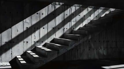 Fototapeta premium Brutalist Concrete Staircase with Dramatic Shadows and Minimal Architectural Design