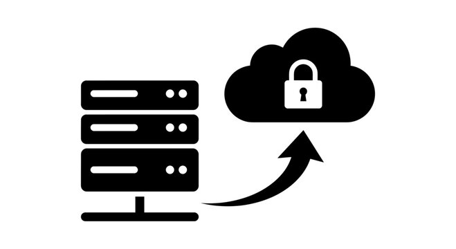 Secure cloud storage with server and locked padlock