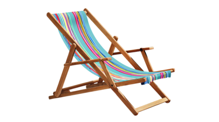 An empty wooden folding director chair for summer relaxation and travel is isolated on a white background as a comfortable 3d furniture object for a holiday beach vacation