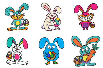 A collection of poses with the Easter Bunny on a transparent background, vector