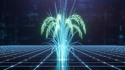 Glowing neon palm tree digital art.