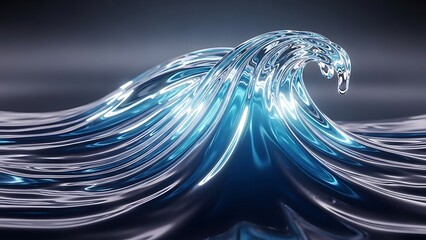 Glowing blue wave cresting with sparkling water and light effects