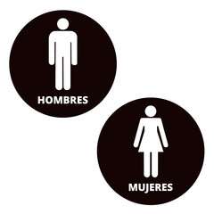 Round black and white women and men bathroom signs isolated on a white background