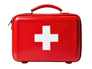Fototapeta premium A red first aid kit with a white cross emblem, suitable for medical or emergency use