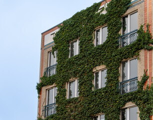 Obraz premium Dessau, Germany. December 23, 2025. The facade of a residential building,