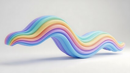 Vibrant rainbow colored wavy 3d object on white background