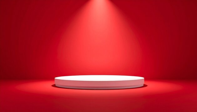 White pedestal under spotlight on vivid red background