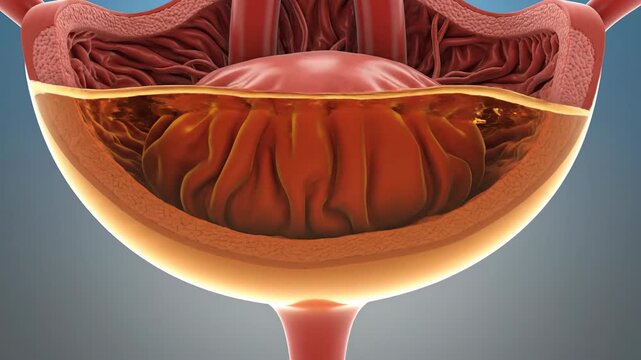 Anatomical illustration of human bladder with internal details