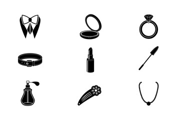 Fashion, Beauty, and Grooming Accessories Icon Set