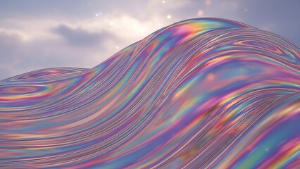 Iridescent waveform against cloudy sky