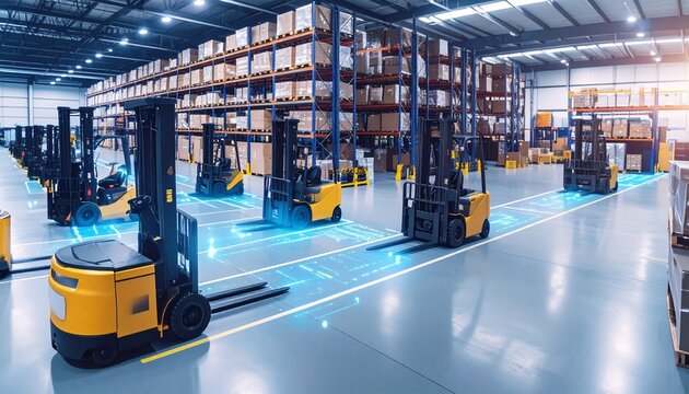 Autonomous forklifts navigating smart warehouse grid system