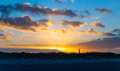 Sunset atmosphere in the Wadden Sea National Park World Heritage Site on the North Sea island of...