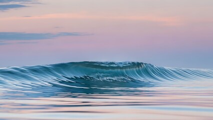 Serene ocean wave cresting with pastel sunset sky reflection