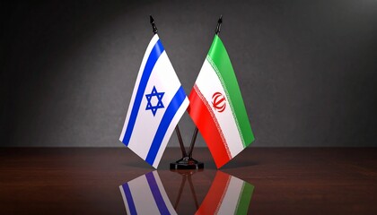 Israel and Iran flags on shared stand symbolizing formal tension and diplomatic contrast