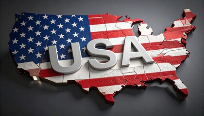 3D US map styled with flag and metallic USA text symbolizing national pride and identity